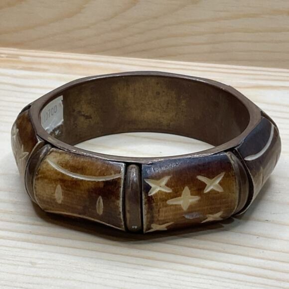 Handcrafted Carved Bangle Bracelet Tribal-Inspired Design & Brown-Tone Finish - Picture 5 of 6
